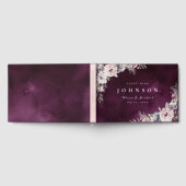 Plum waterverf & dusty roze floral boho bruiloft gastenboek (Volledig)