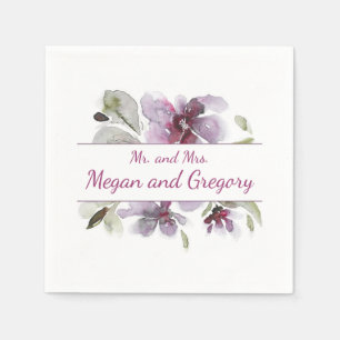 Plum Waterverf Flowers bruiloft Servetten