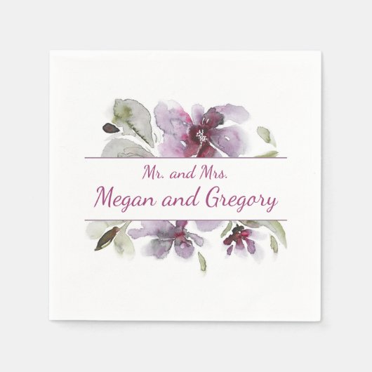 Plum Waterverf Flowers bruiloft Servetten (Voorkant)