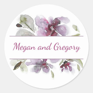 Plum Waterverf Flowers Elegante bruiloft Ronde Sticker