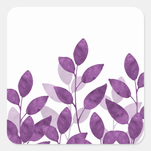 Plum Waterverf Leaves Vierkante Sticker (Voorkant)