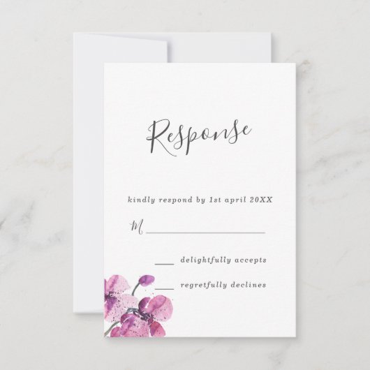 Plum Waterverf Orchids Wedding RSVP (Voorkant)