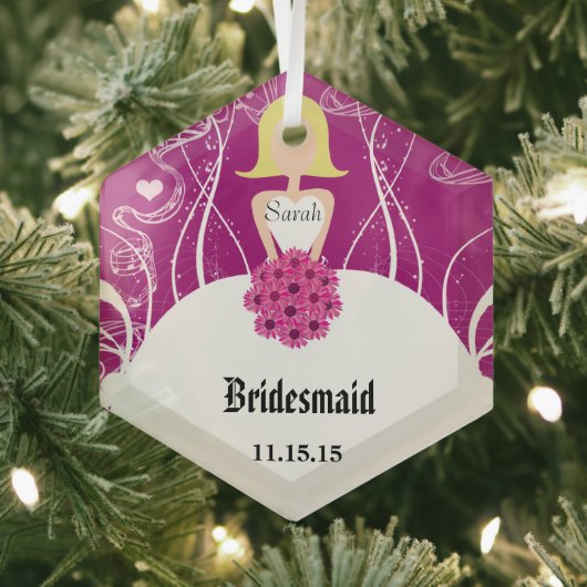 Plum Wedding Gown Bridesmaid Kerstornament Glas Ornament (Insitu)