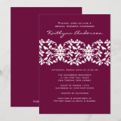 Plum & White Damask Bridal Shower Invitation Kaart (Voorkant / Achterkant)