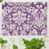 Plum White Damask Pattern Theedoek (Gevouwen)