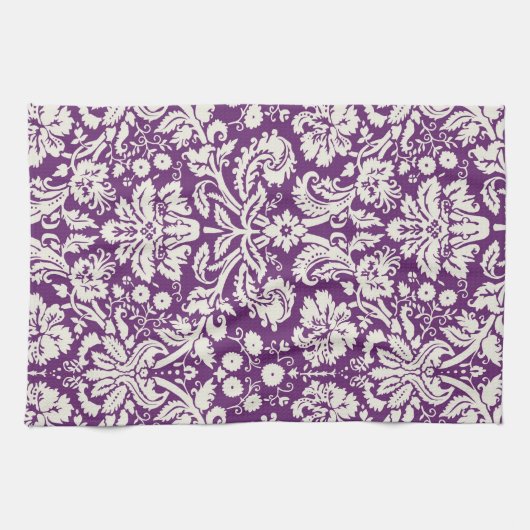 Plum White Damask Pattern Theedoek (Horizontaal)