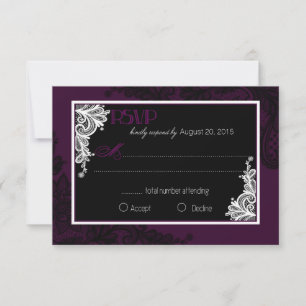 Plum White en Black Lace Elegant RSVP-kaart RSVP Kaartje