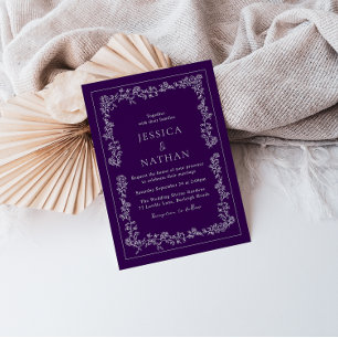  Plum & White Floral Wedding Kaart