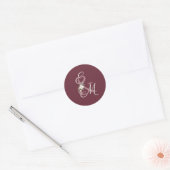 Plum White Orchid Pampas Grass Tropische Initialen Ronde Sticker (Envelop)