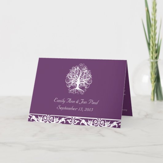 Plum & White Swirl Tree Faire-part de mariage- (Devant)