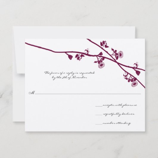 Plum Wild Flower Branches Wedding RSVP Kaartje (Voorkant)