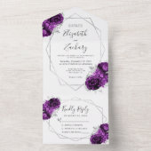 Plum Zilveren Bloemen Geometrische Witte Huwelijk All In One Uitnodiging (Binnen)
