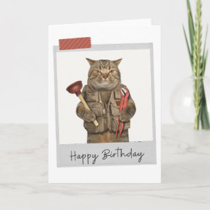 Plumber Cat Funny Carte d'anniversaire