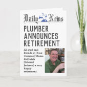 Plumber Retirement Card om u aan te passen Kaart (Voorkant)