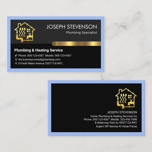 Plumber's Blue Frame Gold Tab  Visitekaartje (Voorkant / Achterkant)