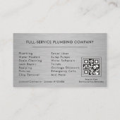 Plumbing Company QR Code Silver Black Metallic  Visitekaartje (Achterkant)