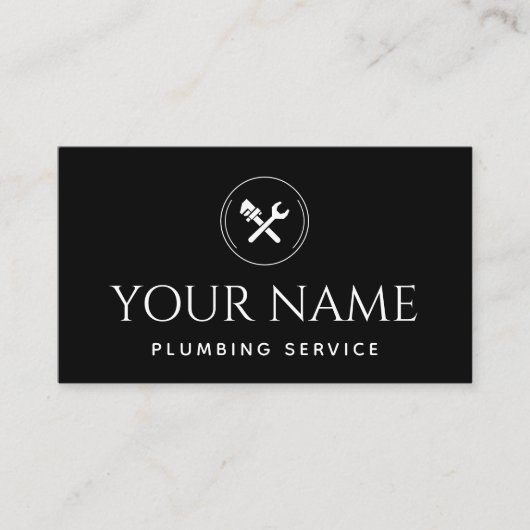 Plumbing Service Plumber Handyman Black & White Visitekaartje (Voorkant)