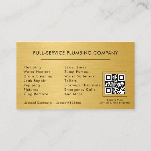 Plumbing Service Plumber QR Code Visitekaartje (Achterkant)