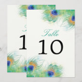 Plume de Paon Aquarelle Sarcelle | Numéro de Table (Devant / Derrière)