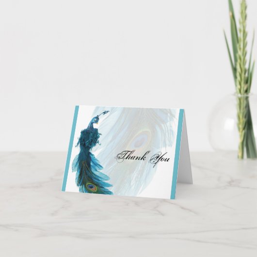 Plume de paon bleu cyan Merci (Devant)