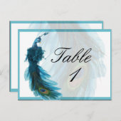Plume de paon bleu turquoise Numéro de table (Devant / Derrière)