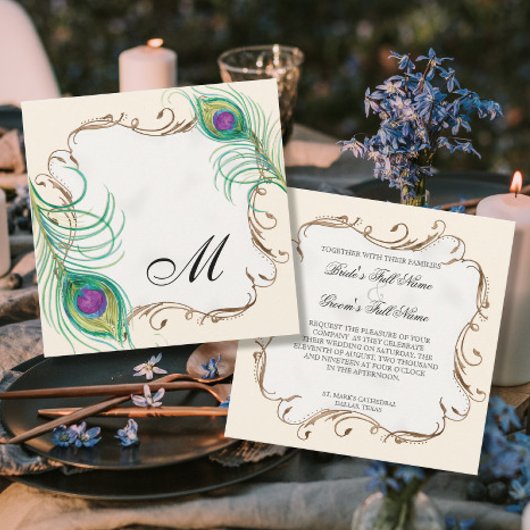 Plume de paon en torrents - Faire-part de mariage