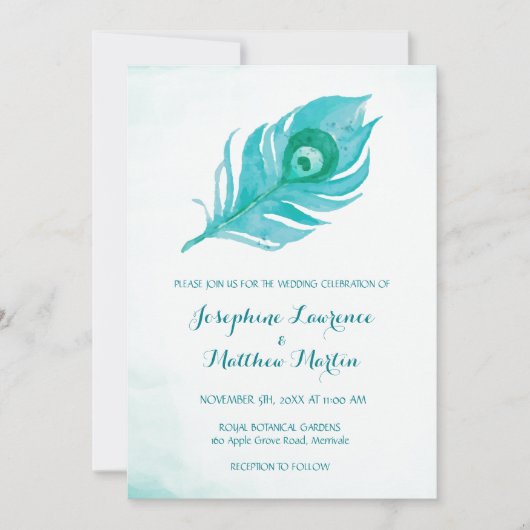 Plume de paon Monogramme Invitations de mariage (Devant)