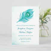 Plume de paon Monogramme Invitations de mariage (Debout devant)