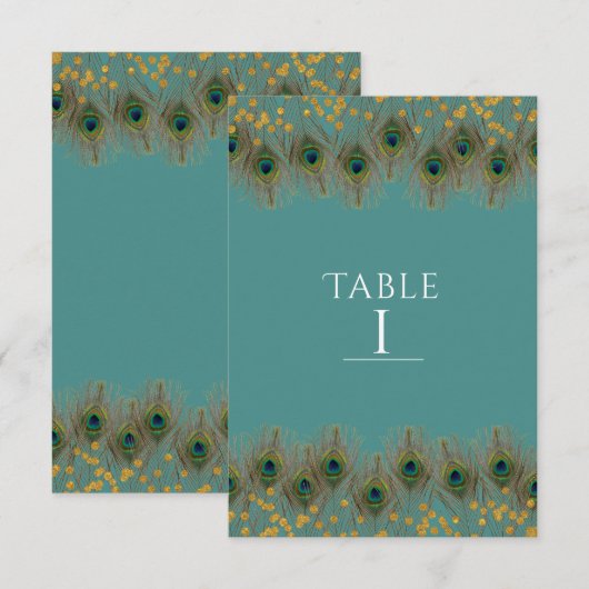 Plume de Paon & Or Numéro de Table TOUTE COULEUR (Devant / Derrière)