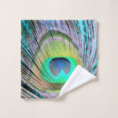 Plume de paon sur Turquoise (Gant de toilette)