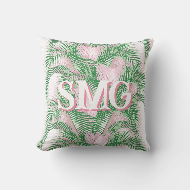Plume Palm Fronds in Pink + Green Personalized Kussen (Voorkant)