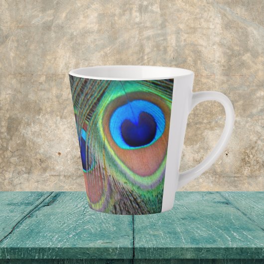 Plume Peacock coloré Eyespot Motif Latte Mug