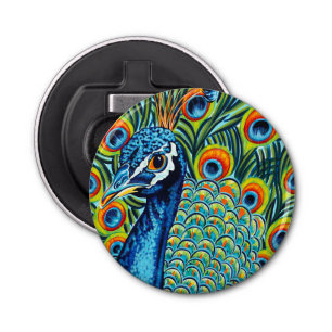 Plumed Peacock I Button Flesopener