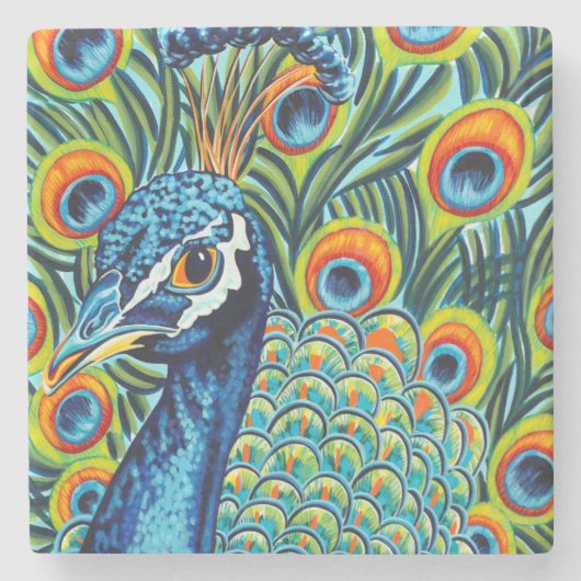 Plumed Peacock I Stenen Onderzetter (Voorkant)