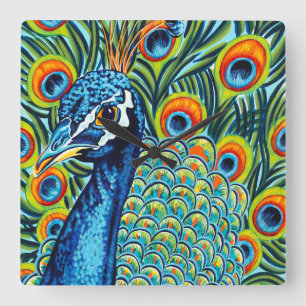 Plumed Peacock I Vierkante Klok