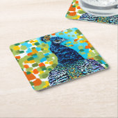 Plumed Peacock II Vierkante Kartonnen Onderzetter (Schuin)