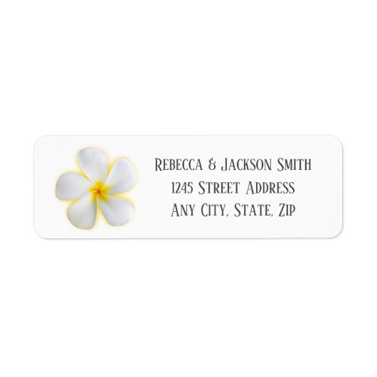 Plumeria blanche avec Jaune, Adresse, Étiquette (Devant)