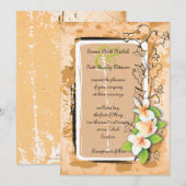Plumeria blanche vintage invitation lierre orange (Devant / Derrière)
