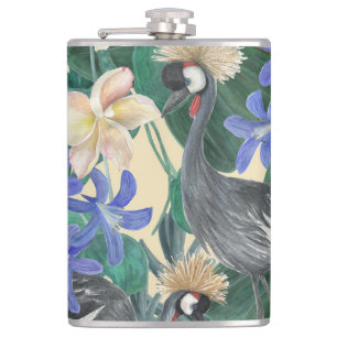 Plumeria Blue Flowers, Waterverf naadloos. Heupfles