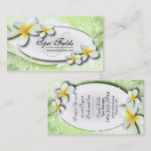 Plumeria élégant de blanc de vert de carte de (Devant / Derrière)