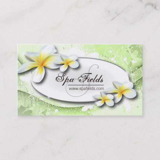 Plumeria élégant de blanc de vert de carte de (Devant)