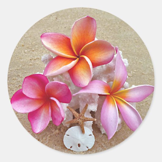 Plumeria et coquillages sur Sticker Sandy Beach (Devant)