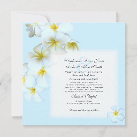 Plumeria Fleurs Carré Faire-part de mariage (Devant)