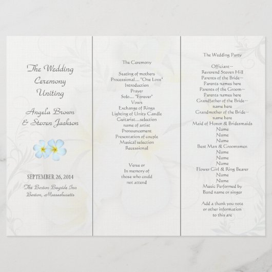 Plumeria Fleurs Programme de mariage Modèles (Devant)