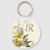 Plumeria Flourish Monogram Initiaal Sleutelhanger (Voorkant)
