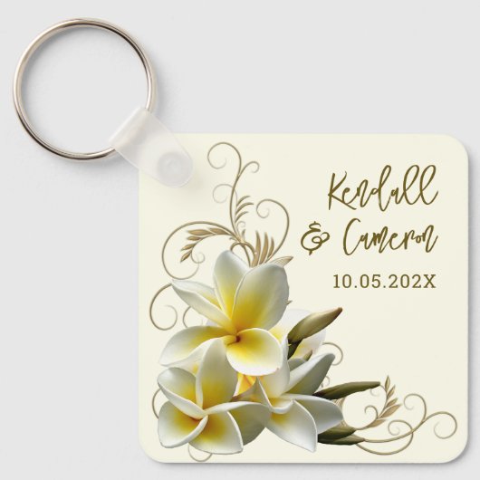 Plumeria Flourish Wedding Favor Sleutelhanger (Voorkant)