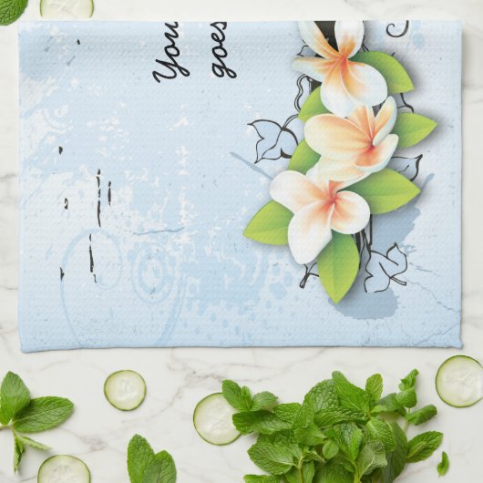 Plumeria/Frangipani en Ivy op blauw Theedoek (Gevouwen)