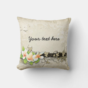  plumeria/frangipani en klimop beige kussen