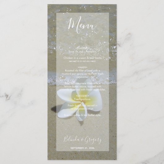 Plumeria Frangipani Op Zand Trouw  Menu (Voorkant)