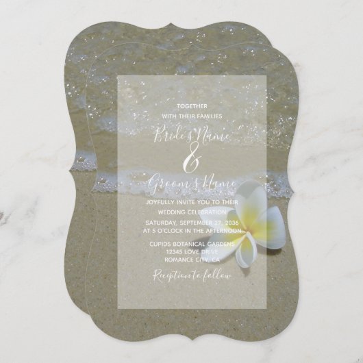 Plumeria Frangipani over zand-bruiloft Kaart (Voorkant / Achterkant)